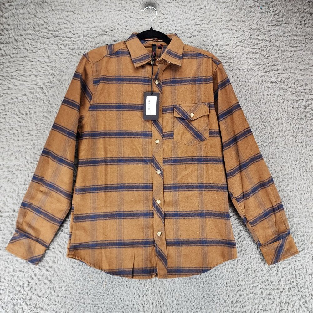 Smash Shirt Mens Small Brown Flannel Long Sleeve Button Up *NWT*